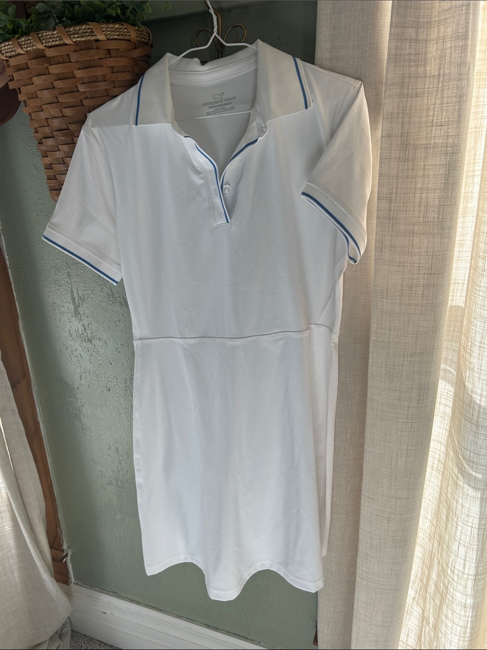 Vineyard Vines White Polo Dress with Blue Trim